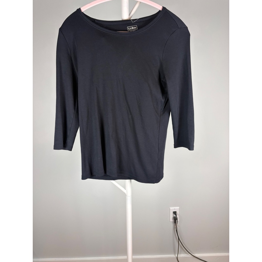 LL Bean Pima Cotton Tee Womens XS Black 3/4 Sleeve Scoop Neck Supima 500312
